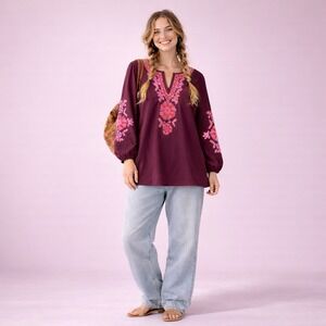 Lilly Pulitzer Cherry Ganache Pink Embroidered Cotton Tunic Sz‎ S